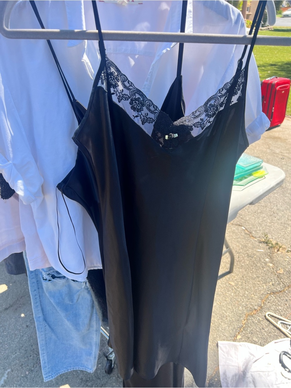 Vintage delicates Black Satin Slip with Lace Trim
